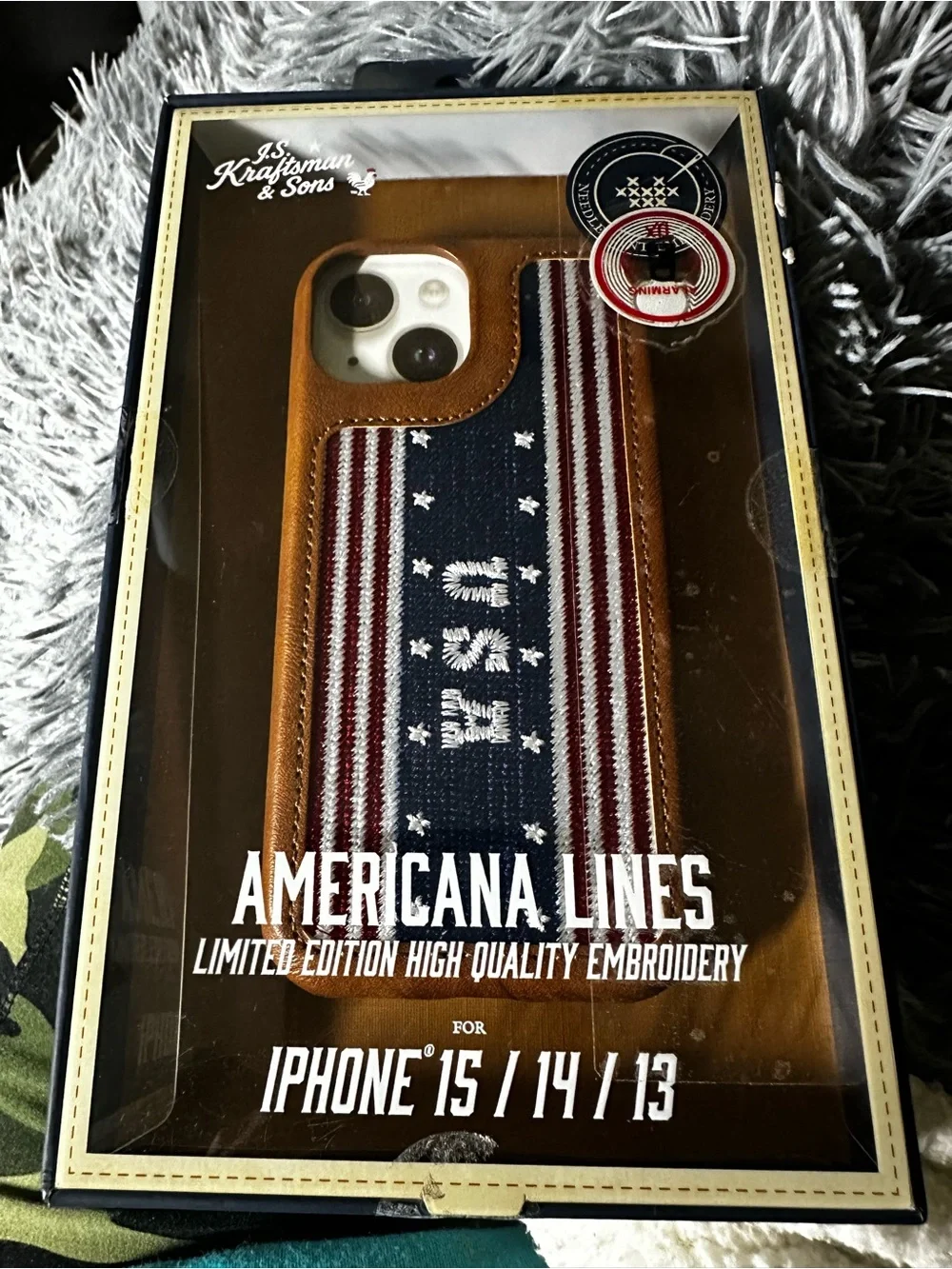 USA Stripe Leather Phone Case - Brown